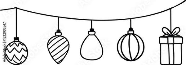 Fototapeta Simple line art silhouette of Christmas garland decoration with festive minimal style.