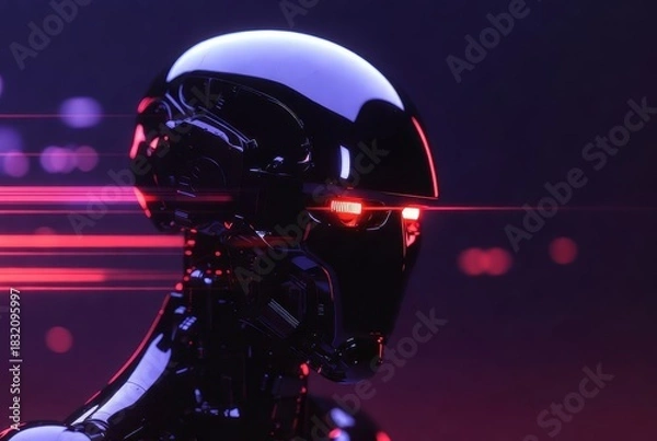Obraz Cybernetic Sentinel: A sleek, modern robot, glows with futuristic red lights, a perfect blend of technology and artistry.