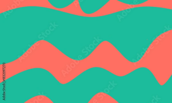 Fototapeta Abstract Teal and Coral Wavy Background Minimal Design