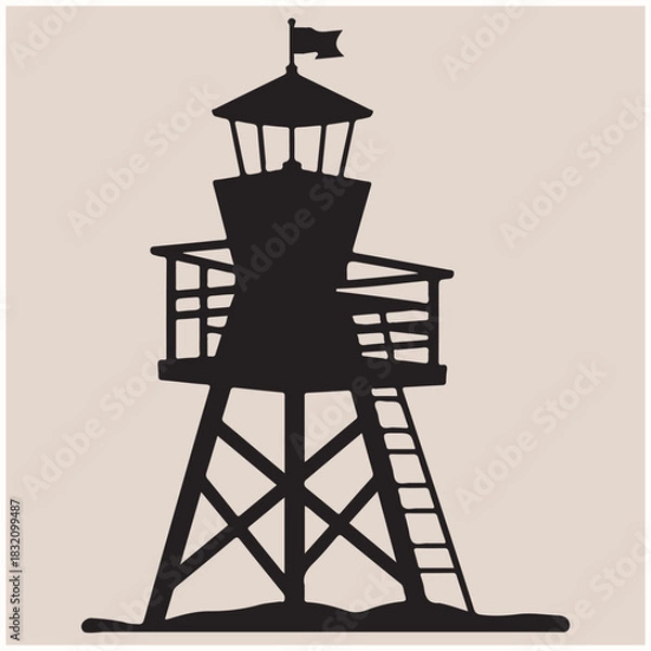 Fototapeta Majestic Fire Lookout Tower Silhouette Vector, Tower