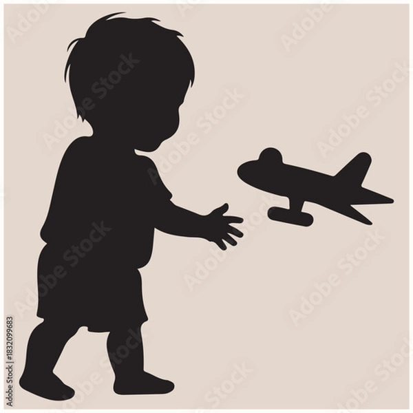 Fototapeta Cute Child Playing with Toy Airplane Silhouette, Playing
