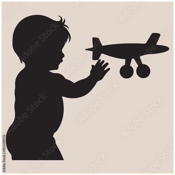 Fototapeta Cute Child Playing with Toy Airplane Silhouette, Playing