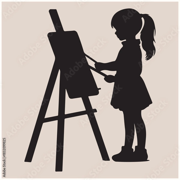 Fototapeta  Creative Young Girl Painting on Easel Silhouette, Painting