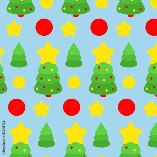 Fototapeta Christmas Trees and Stars Seamless Pattern