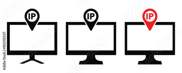 Fototapeta Black silhouette globe with IP text – Vector icon on white background.