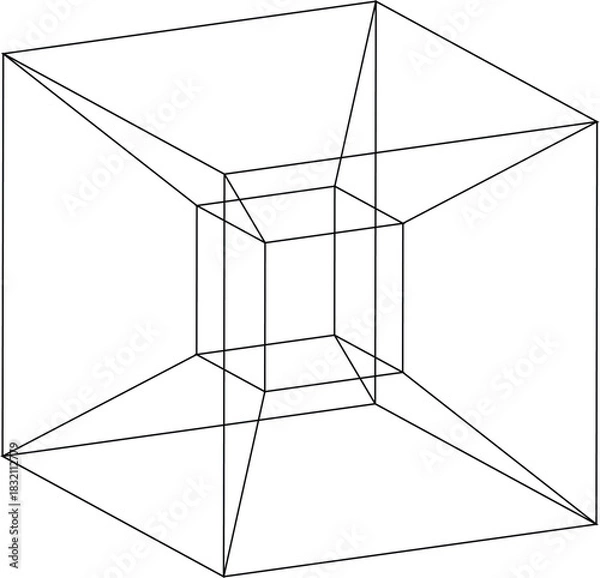 Obraz Wireframe Projection of a Tesseract Hypercube