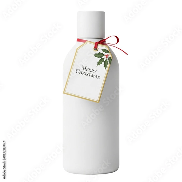 Fototapeta White bottle with red ribbon isolated on white