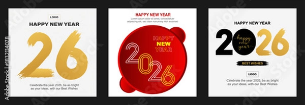 Obraz Luxury festive design for Christmas cards 2026 logo and premium wish card colorful style. Happy new Year. Merry Christmas and  Happy New Year 2026 greeting cards. Vector Illustration Poster set.
