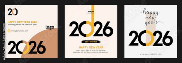 Obraz Luxury festive design for Christmas cards 2026 logo and premium wish card colorful style. Happy new Year. Merry Christmas and  Happy New Year 2026 greeting cards. Vector Illustration Poster set.