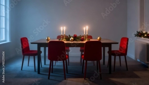 Obraz dining room with red table