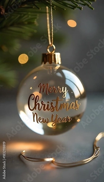 Fototapeta Festive christmas background with ornaments and confetti on green surface