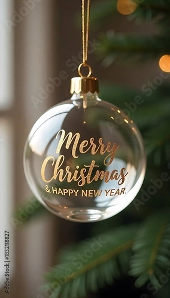 Fototapeta Festive christmas background with ornaments and confetti on green surface