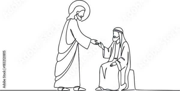 Fototapeta A line art illustration of Jesus healing a person in minimalist style, perfect for religious themes and spiritual projects
