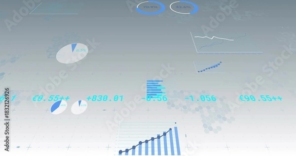 Obraz Displaying digital panels on pale gradient, showing ascending bar line chart with numeric overlays