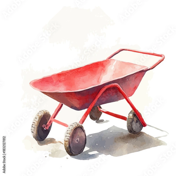 Fototapeta Elegant red wheelbarrow painting design collection, Hand-painted watercolor style, vectorized, vector set available in EPS, Simple design, EPS format set