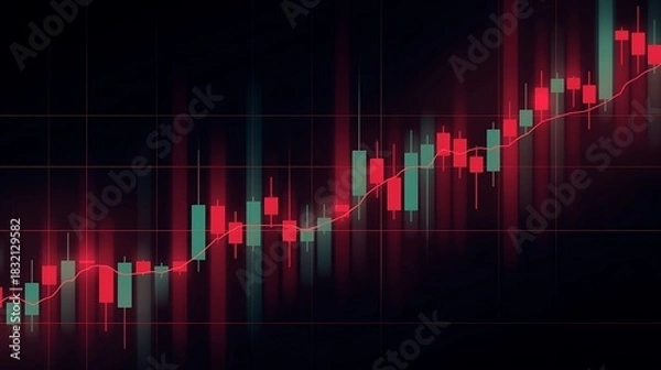 Fototapeta Abstract digital financial stock market candlestick chart showing upward and downward price trends on a dark background