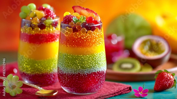 Obraz トロピカルフルーツとサゴの虹色パフェ、ヘルシーデザート