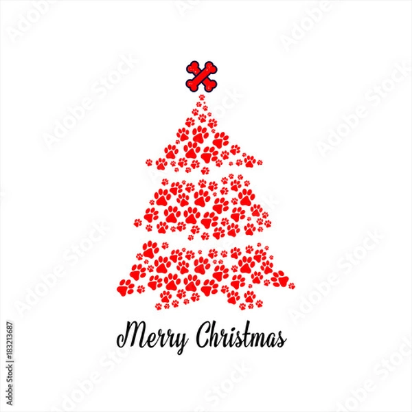 Obraz Colorful paw print christmas greeting card vector illustration