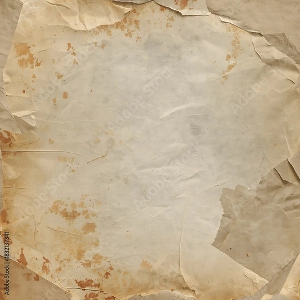 Fototapeta Abstract textured background with distressed paper elements and subtle watercolor washes in earthy tones creating a vintage feel