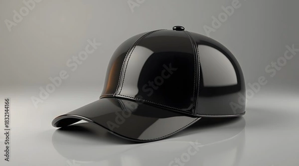 Obraz Modern black baseball cap with a glossy finish for sport or fashion advertising on a clean backdrop