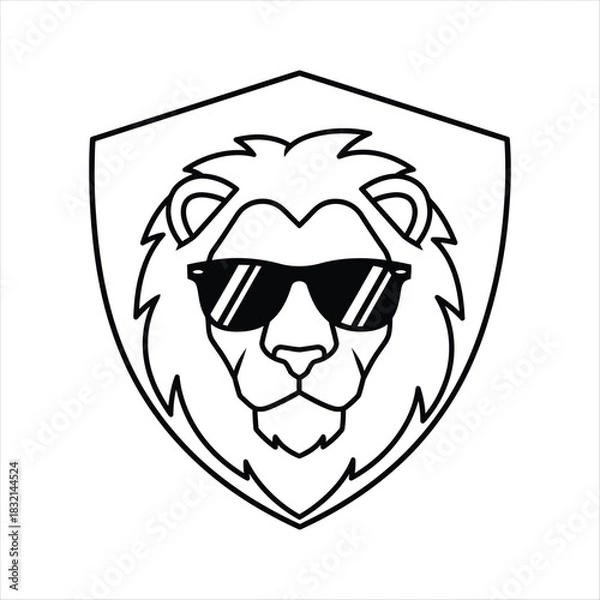 Obraz Cool lion head wearing sunglasses inside a shield emblem