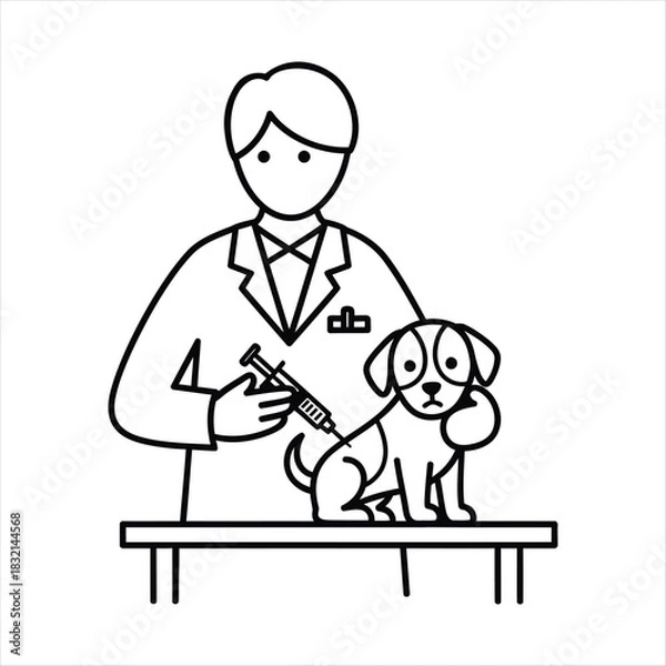 Obraz Veterinarian giving a vaccination to a small puppy dog illustration