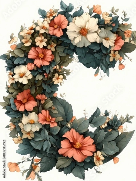 Fototapeta The "C" alphabet on a white background, containing an illustration with a pattern of flowers