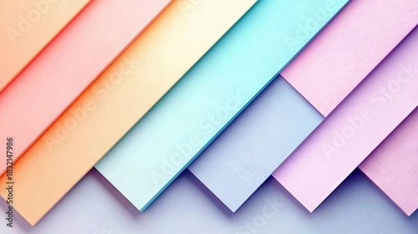 Fototapeta Abstract image of colorful pastel paper sheets arranged in a diagonal pattern. The image features a variety of soft colors and textures.