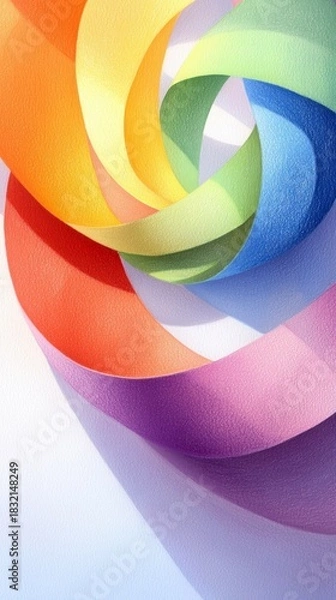 Fototapeta A close-up shot of colorful ribbons arranged in a spiral pattern against a white background, creating a vibrant and abstract design.