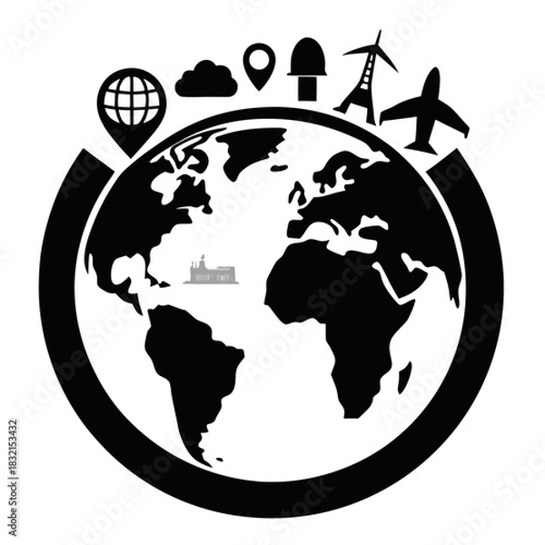 Fototapeta world map with globe