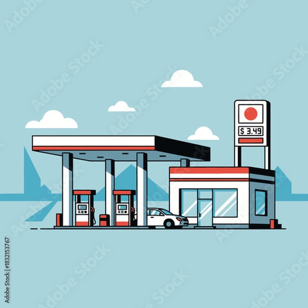 Obraz Contemporary gas station with car and fuel price sign vector