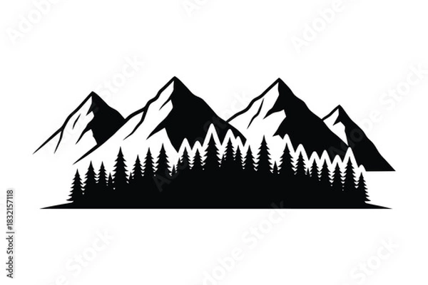Obraz Forest and mountain landscape silhouette nature scene vector illustration