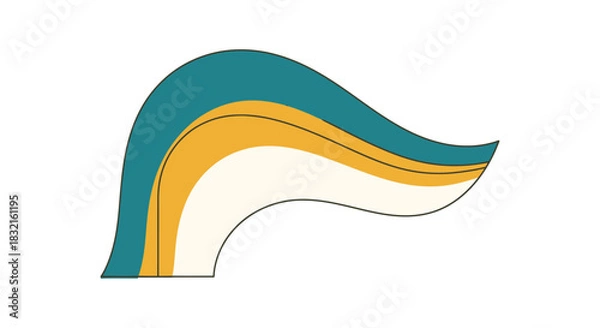 Fototapeta Abstract curved shape with layered teal, gold, and cream stripes