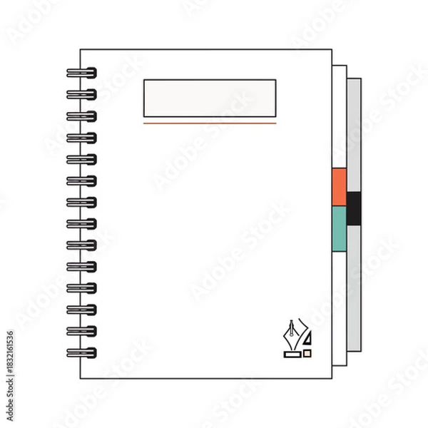 Fototapeta Simple illustration of a spiral bound notebook or journal with blank cover and colored divider tabs