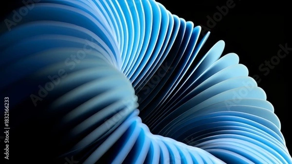 Obraz Elegant blue abstract circular shape with smooth wavy layers moving hypnotically against a solid black background, creating a serene and captivating seamless loop for presentations and visuals