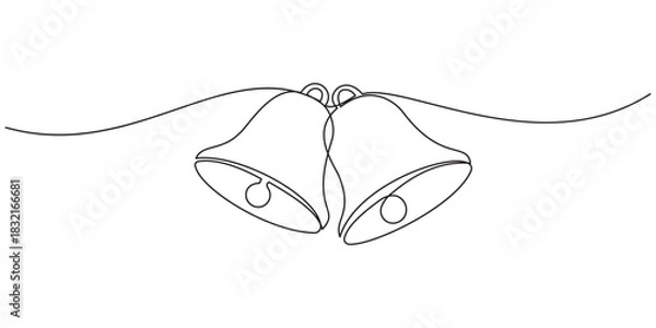 Fototapeta Continuous single line drawing of a festive hanging bell with flowing ribbon curves in modern minimalist holiday outline style vector illustration