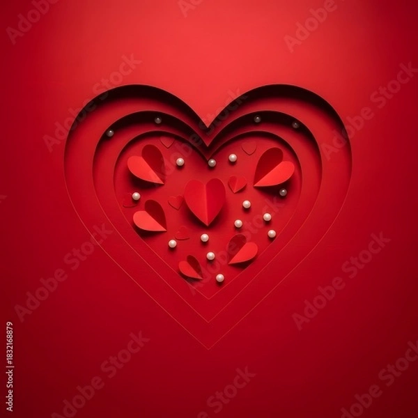 Fototapeta Layered red hearts with pearls, romantic design for valentine's day celebration