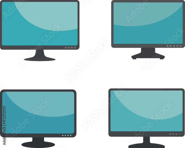 Fototapeta Flat screen LCD TV set illustration with technology and entertainment elements