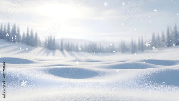 Fototapeta Serene Winter Wonderland with Falling Snowflakes and Pine Trees