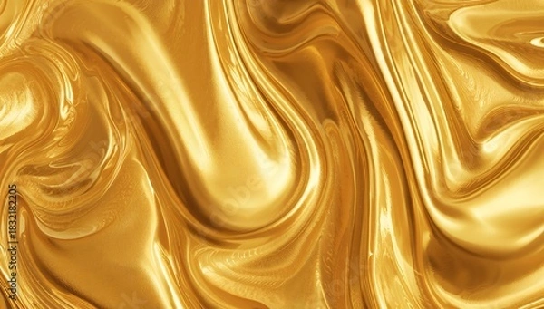 Fototapeta Abstract flowing liquid gold texture with smooth waves and highlights