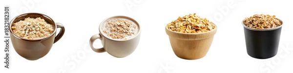 Fototapeta Delicious Nutritious Oatmeal Dishes a Bowl of Rolled Oats transparent background generative ai
