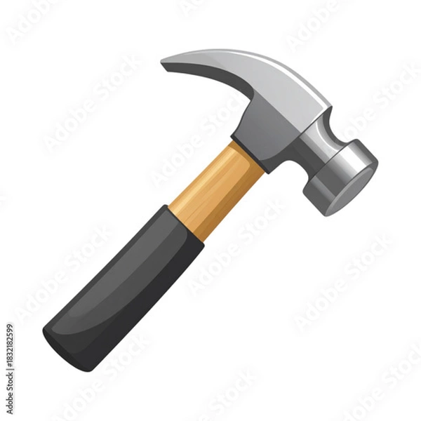 Fototapeta Essential hand tool illustration a classic steel claw hammer featuring a sturdy wooden handle and comfortable rubber grip, perfect for construction, carpentry, and DIY projects