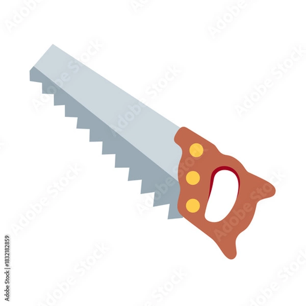 Fototapeta Flat Vector Illustration of a Hand Saw for Carpentry, Woodworking, and Construction Projects