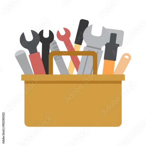 Fototapeta Vector illustration of a classic toolbox packed with essential hand tools for repair, maintenance, and do-it-yourself projects