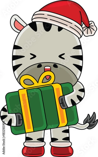 Obraz Cartoon Zebra character celebrating Christmas
