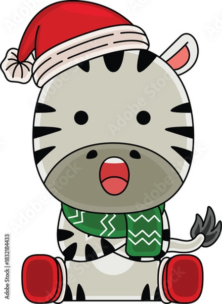 Obraz Cartoon Zebra character celebrating Christmas
