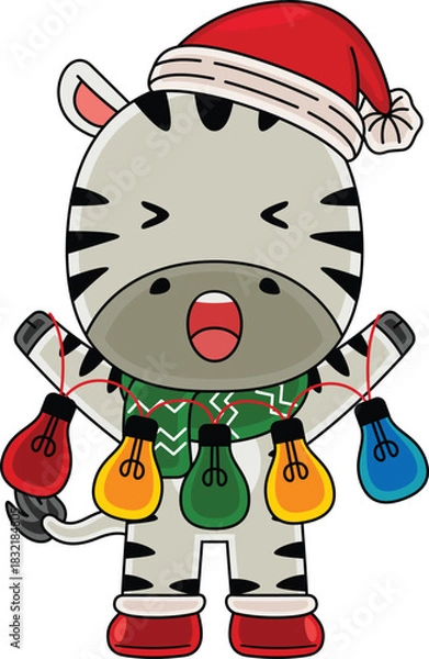 Obraz Cartoon Zebra character celebrating Christmas