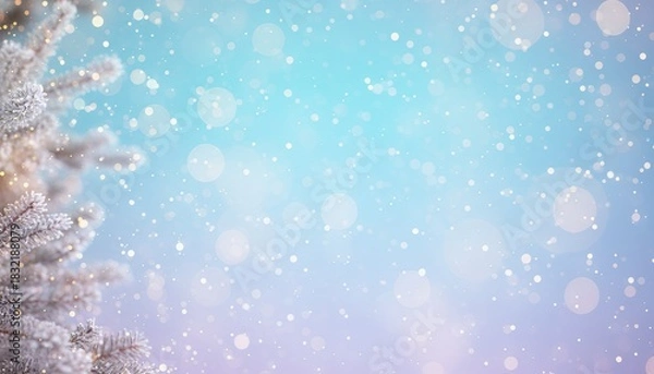 Obraz Soft Focus Winter Snowfall Bokeh Background with Snowy Branches.