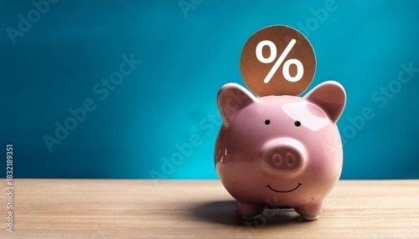 Fototapeta piggy bank with percentage symbol on the front business finance and savings concept
