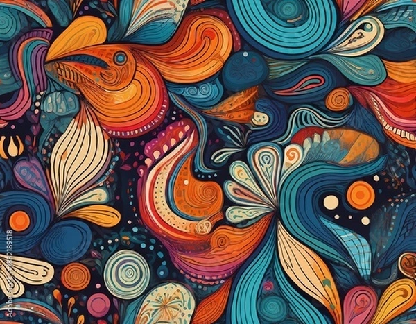 Fototapeta seamless pattern with whimsical abstract multicolor objects intricate textile fabric design generative ai